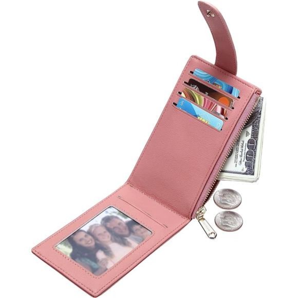 RFID Card Holder Wallet for Women Slim Wallets A-Lychee Pattern-Deep Pink - Picture 3 of 6